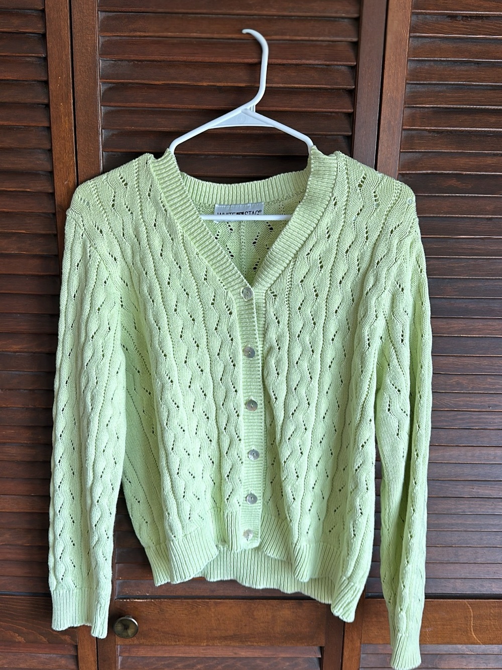 White Stag Light Green Openwork Button-Front Cardigan